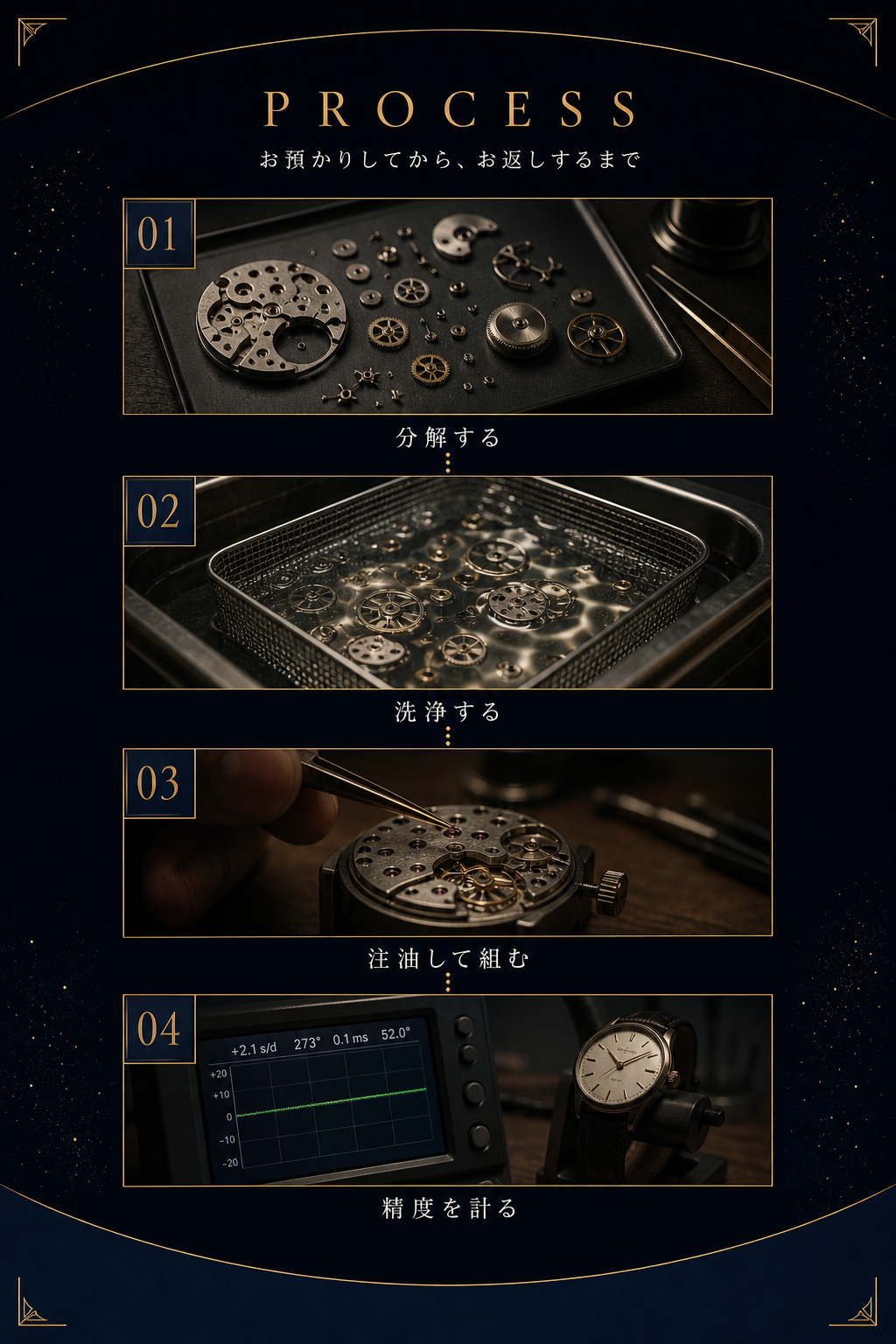お預かりしてから、お返しするまでの作業工程
